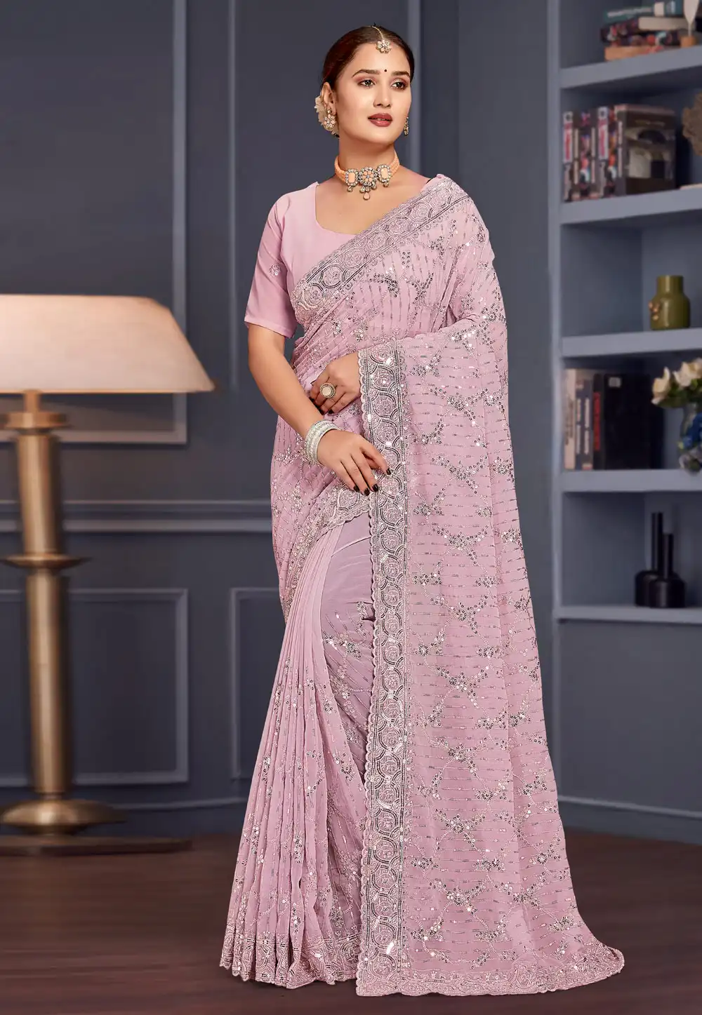 Lavender Georgette Saree With Blouse 307755