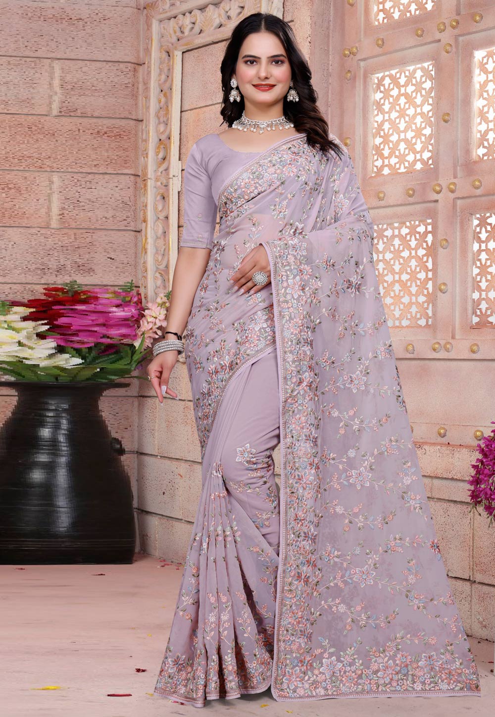 Lavender Georgette Saree With Blouse 307772