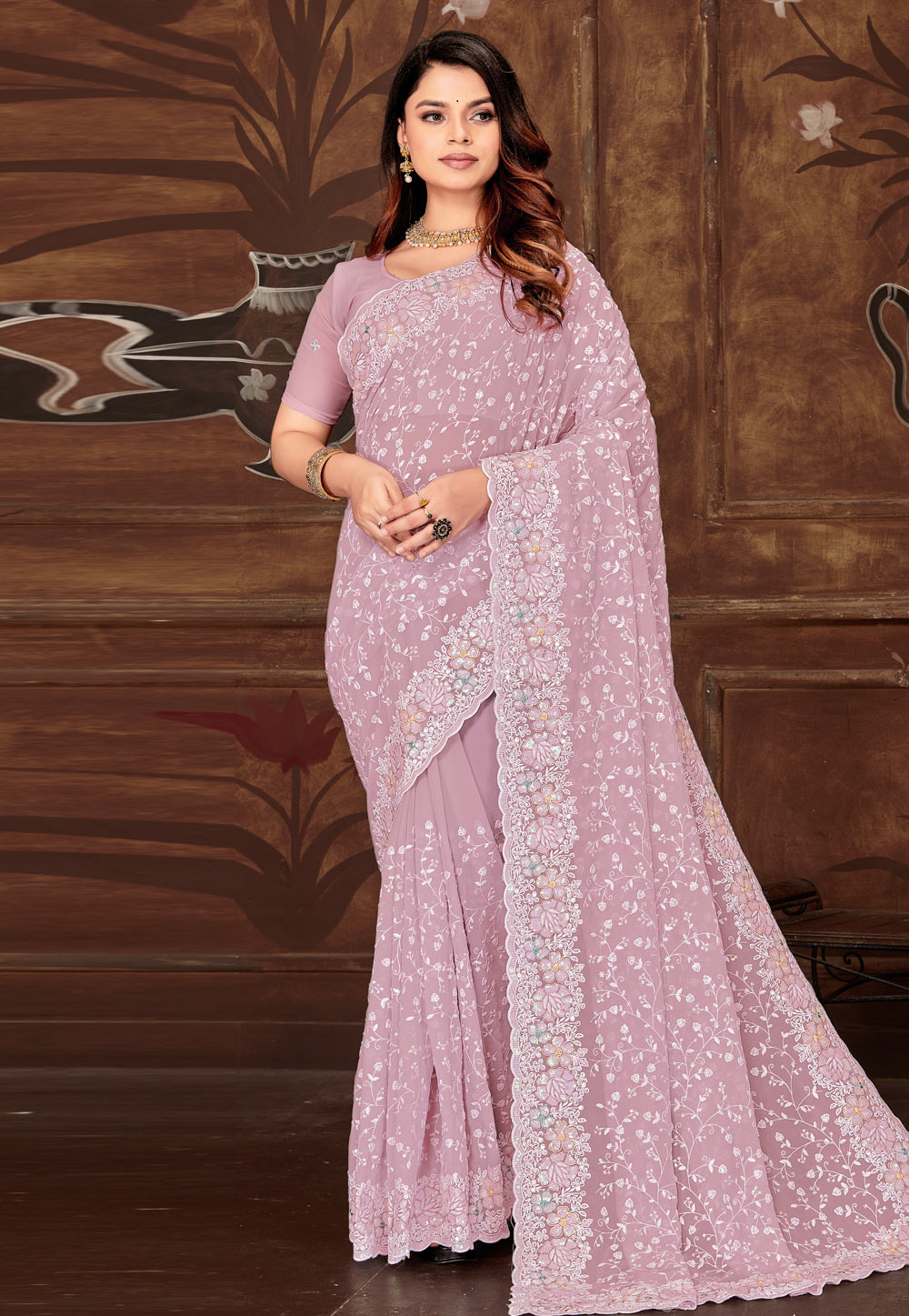 Lavender Georgette Saree With Blouse 311297