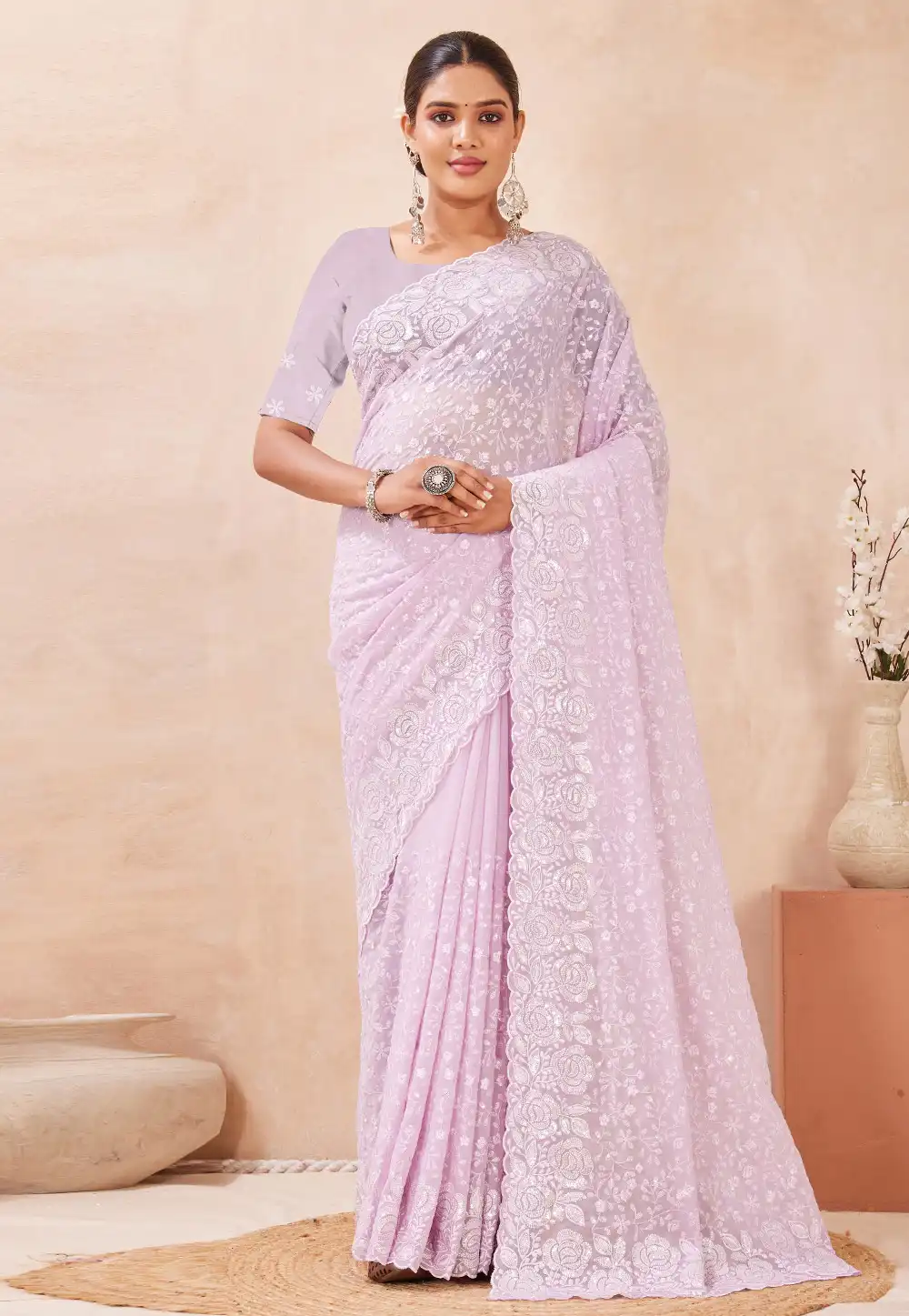 Lavender Georgette Saree With Blouse 321538
