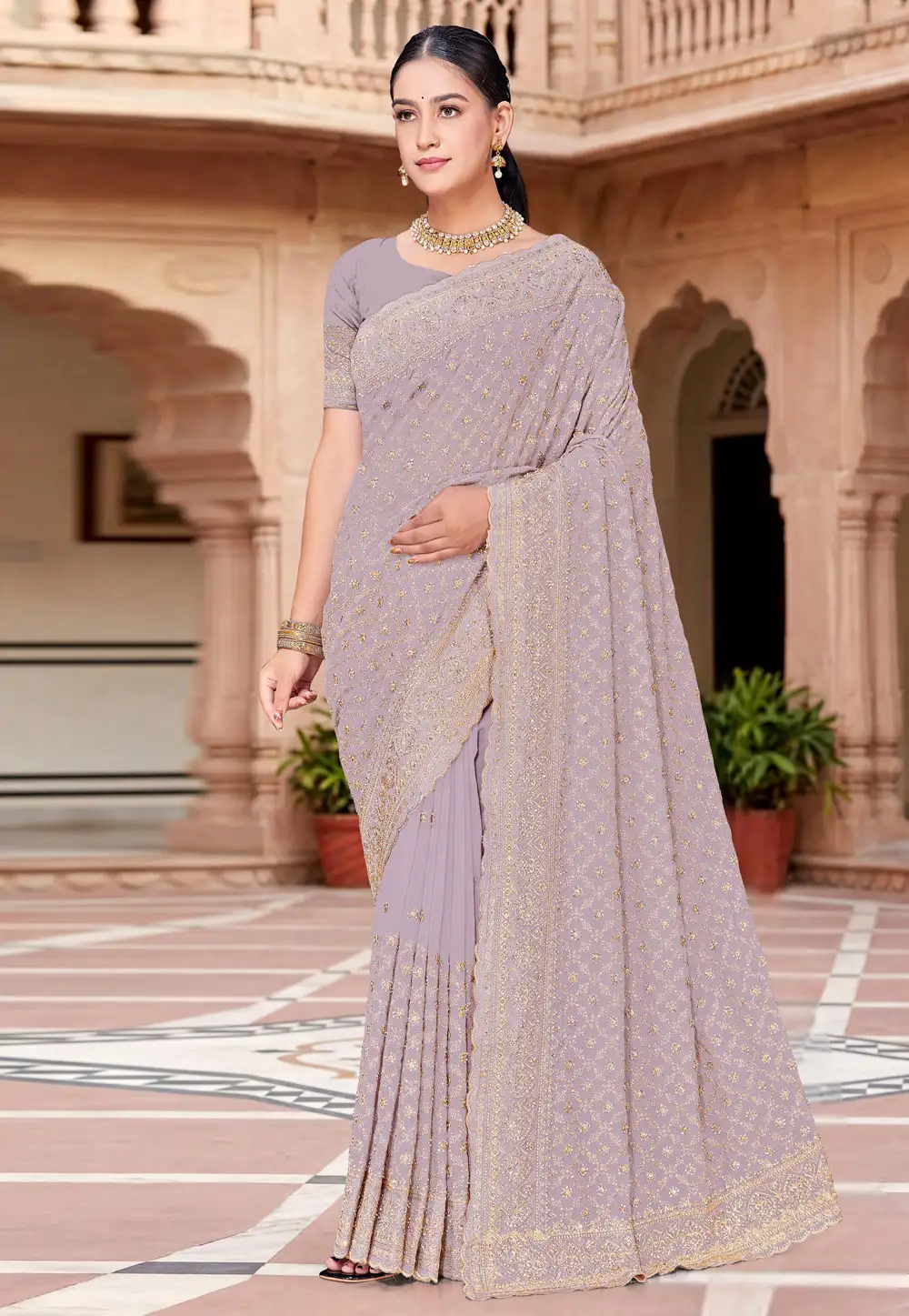Lavender Georgette Saree With Blouse 330829