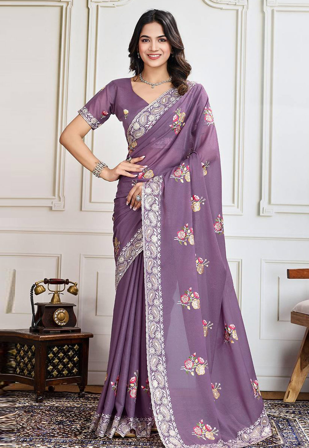 Lavender Georgette Saree With Blouse 306508