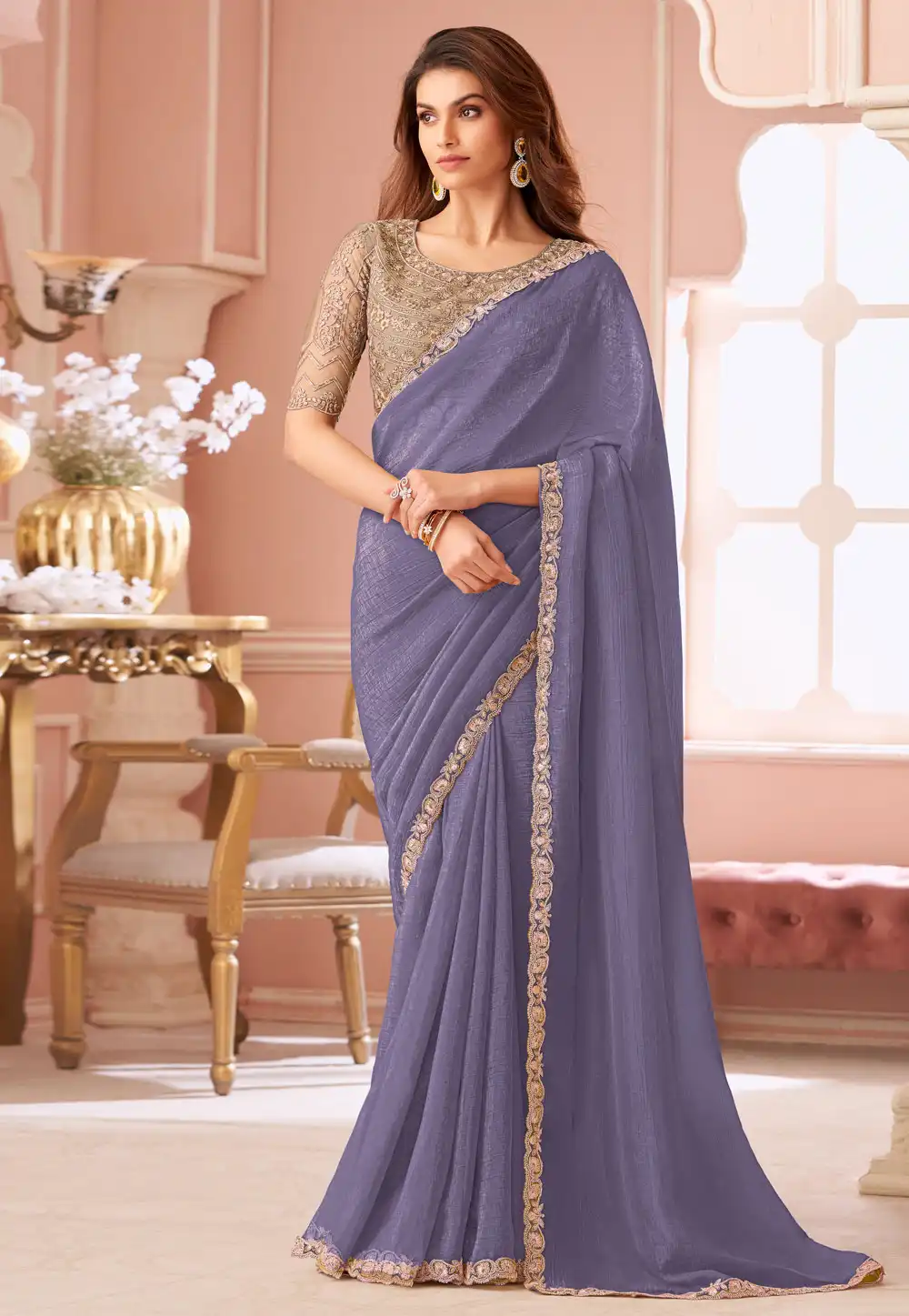 Lavender Georgette Saree With Blouse 317032