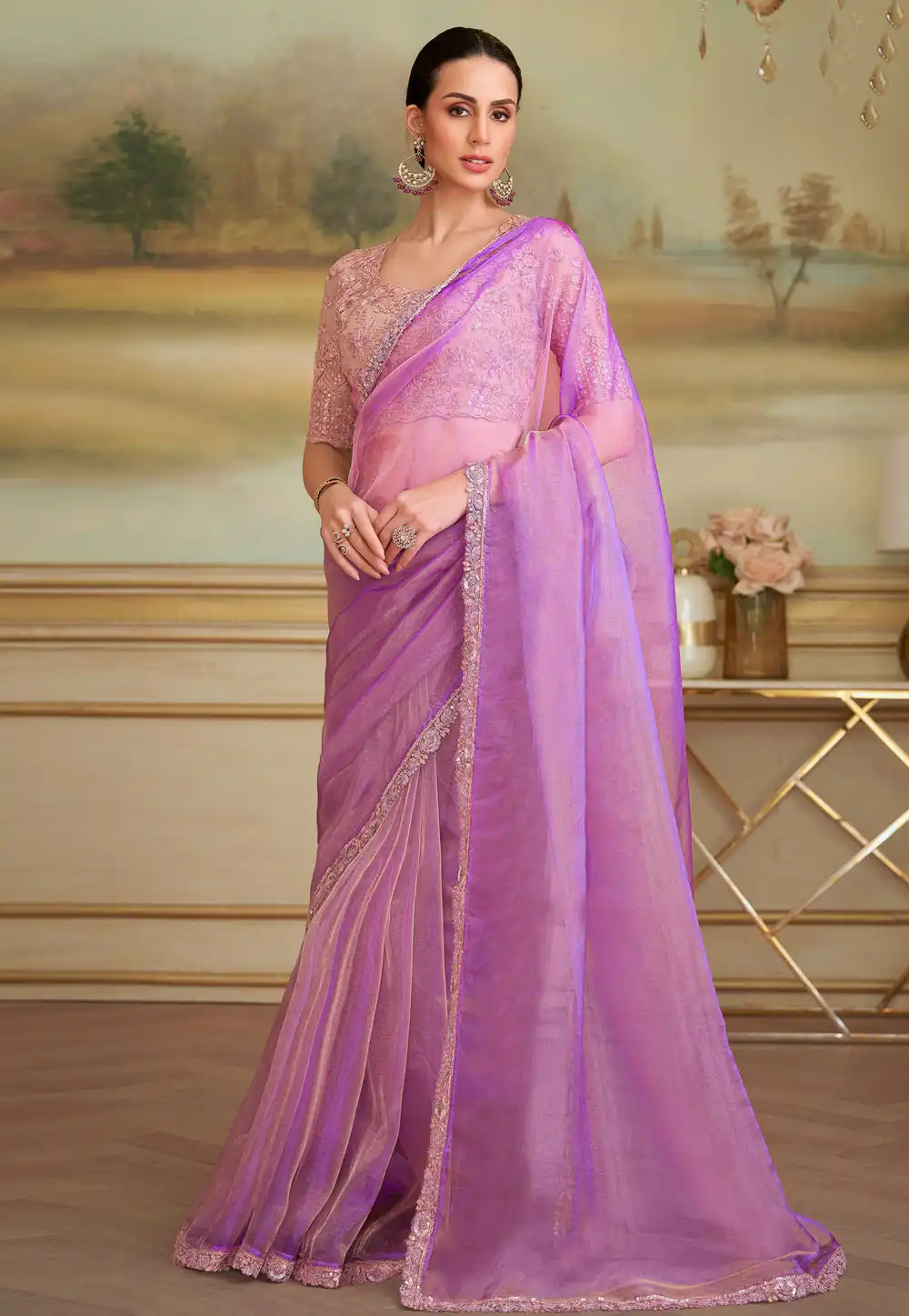 Lavender Georgette Saree With Blouse 319525