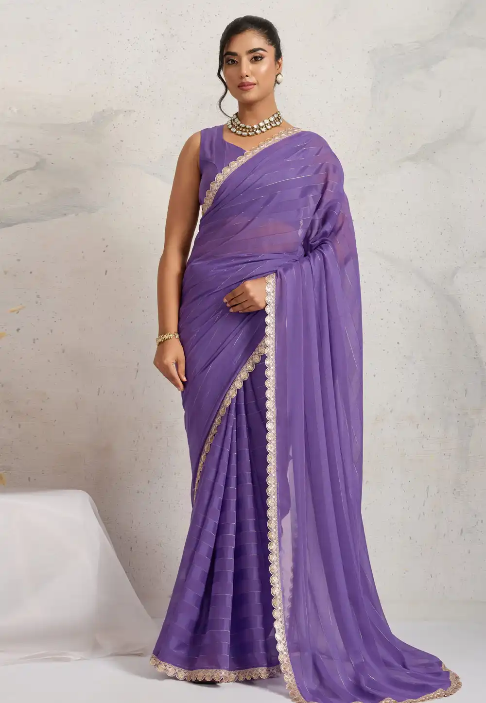 Lavender Georgette Saree With Blouse 327152