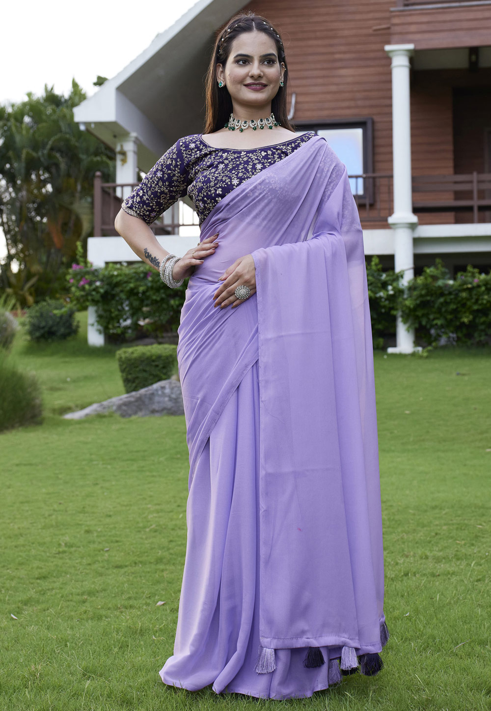 Lavender Georgette Saree With Blouse 311459