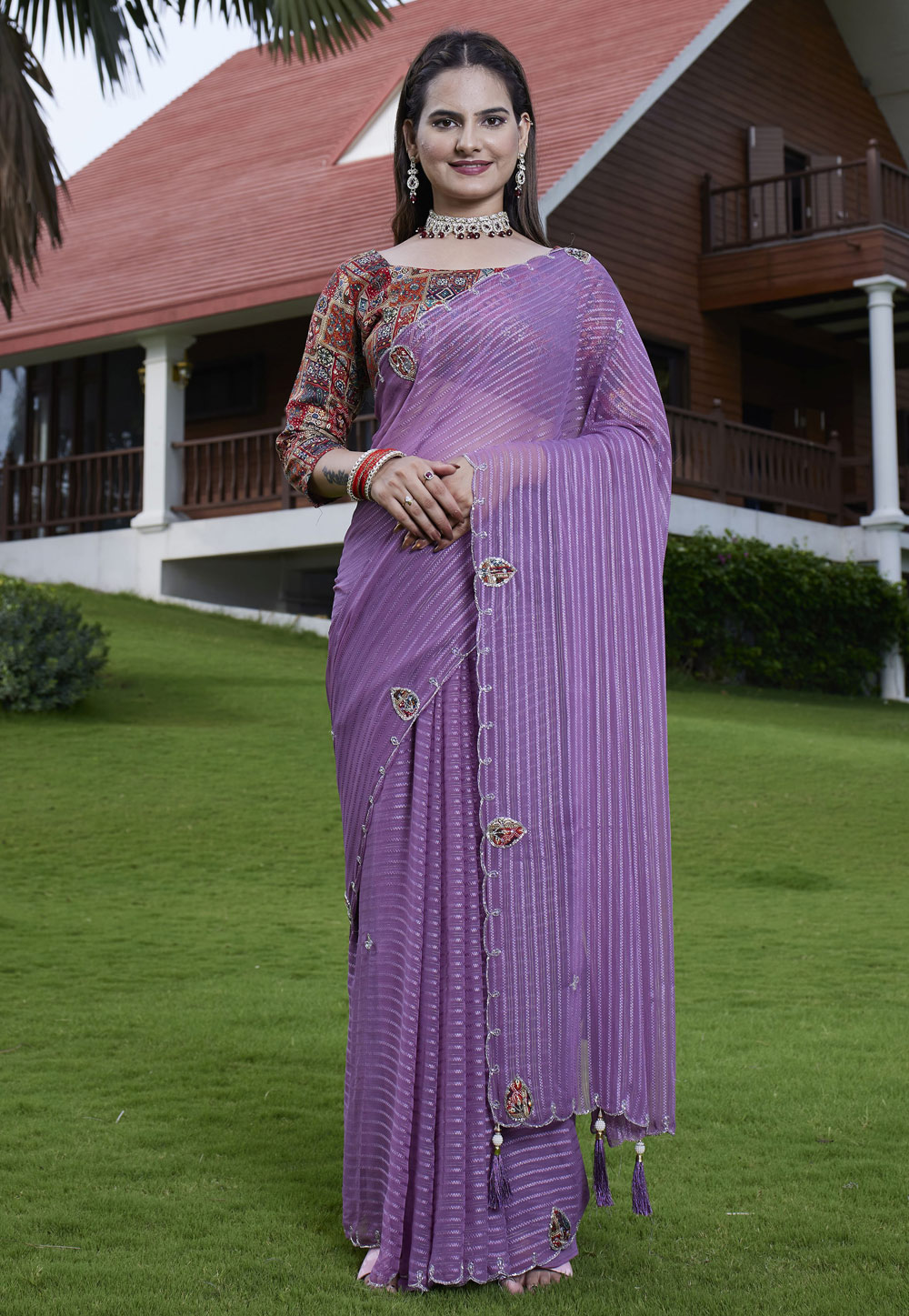 Lavender Georgette Saree With Blouse 311463