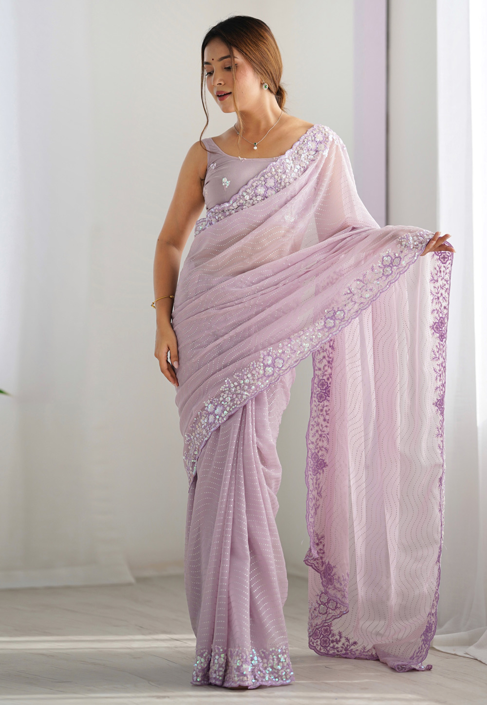 Lavender Georgette Saree With Blouse 312103