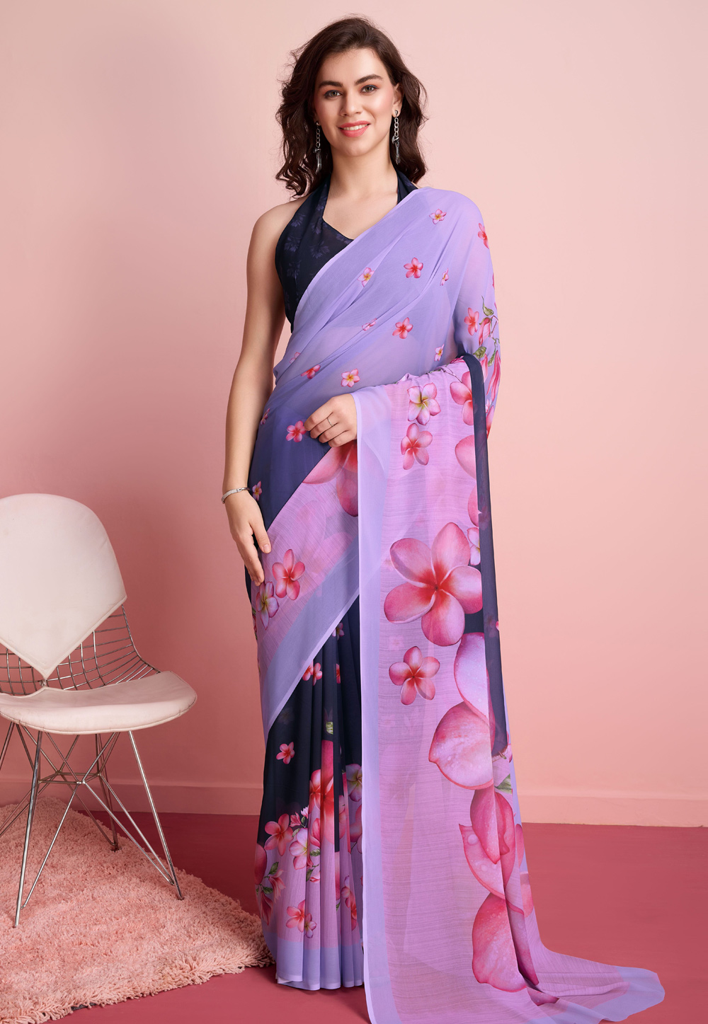 Lavender Georgette Saree With Blouse 312631