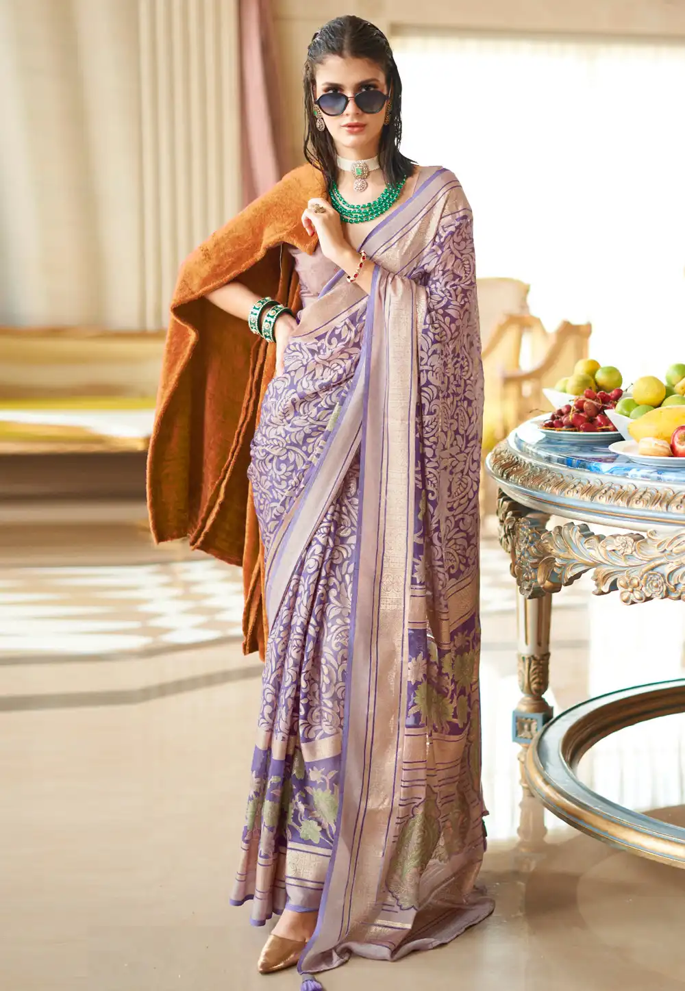 Lavender Georgette Saree With Blouse 314804
