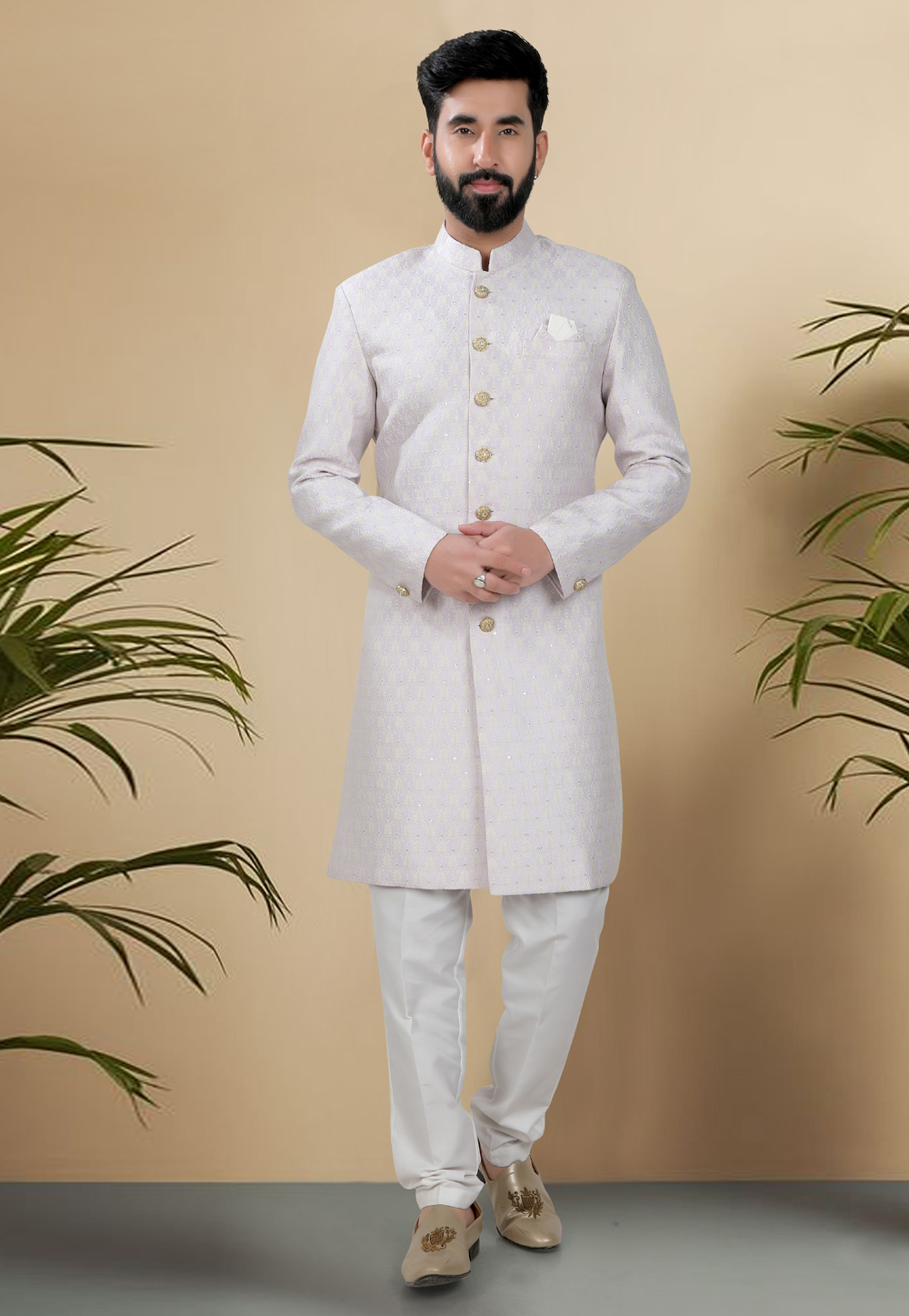 Lavender Jacquard Indo Western Suit 313079