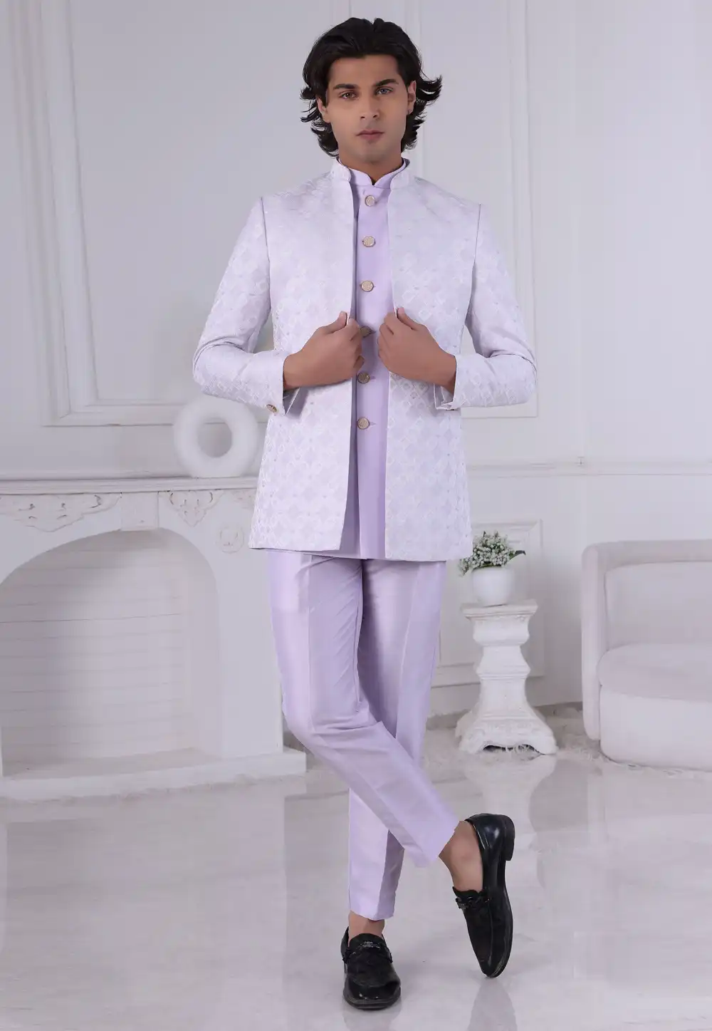 Lavender Jacquard Jodhpuri Suit 314995