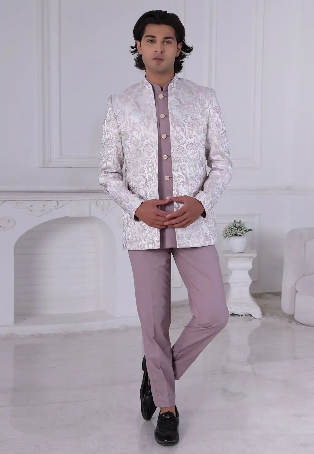 Lavender Jacquard Jodhpuri Suit 315020