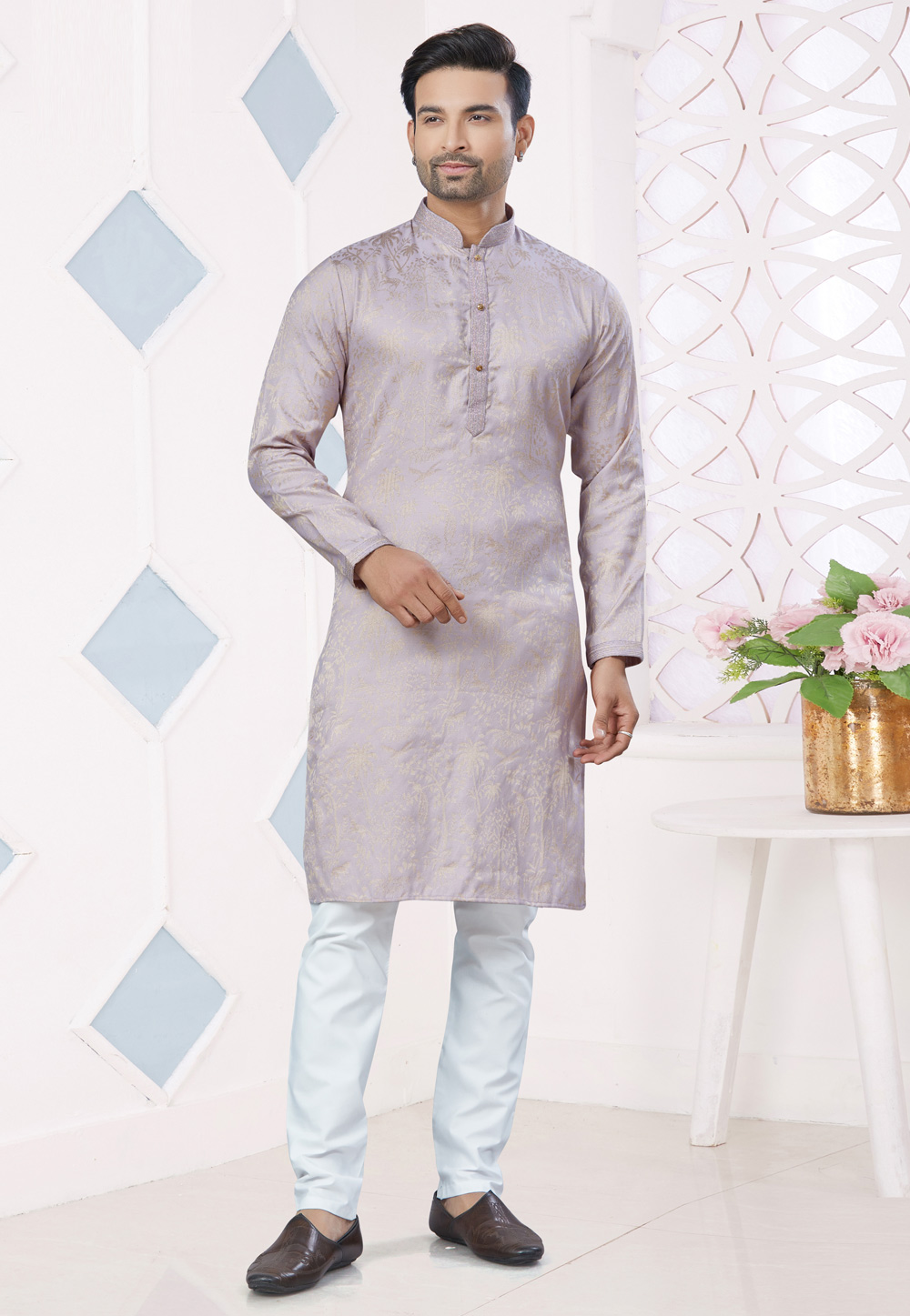Lavender Jacquard Kurta Pajama 306671