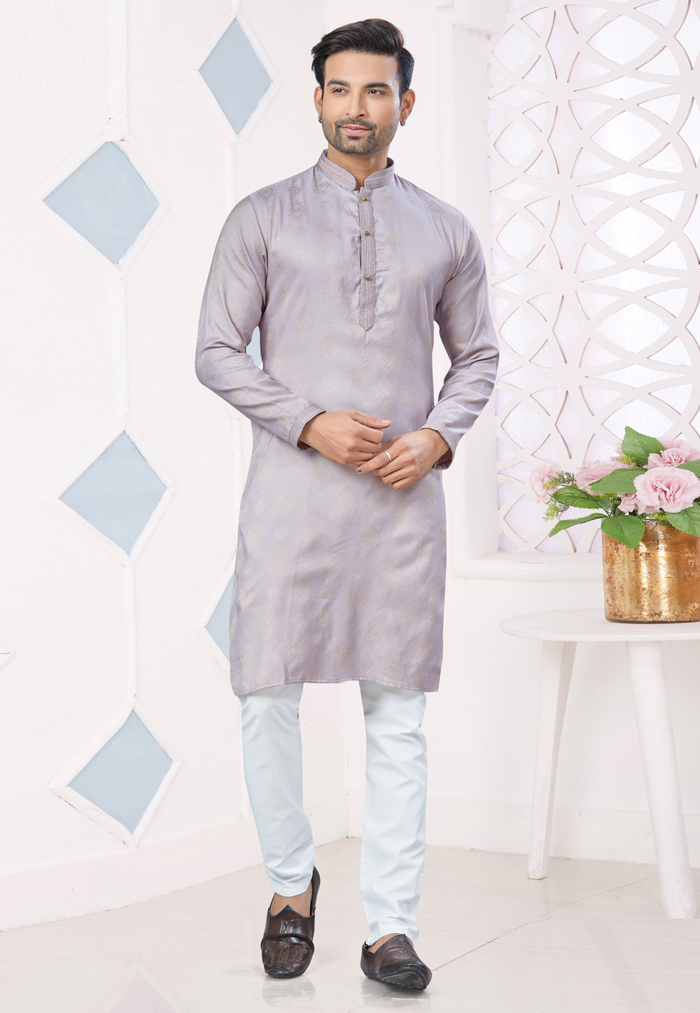 Lavender Jacquard Kurta Pajama 306675