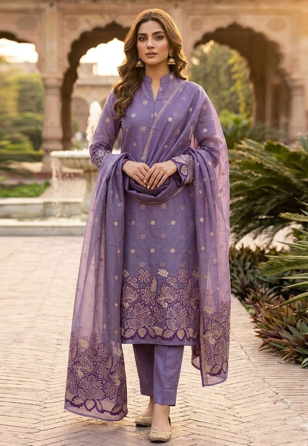 Lavender Jacquard Silk Pant Style Suit 330325