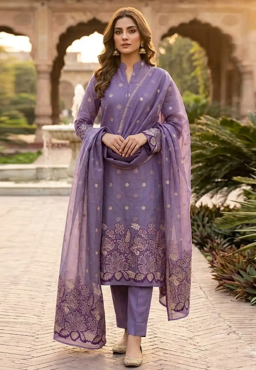 Lavender Jacquard Silk Pant Style Suit 330325