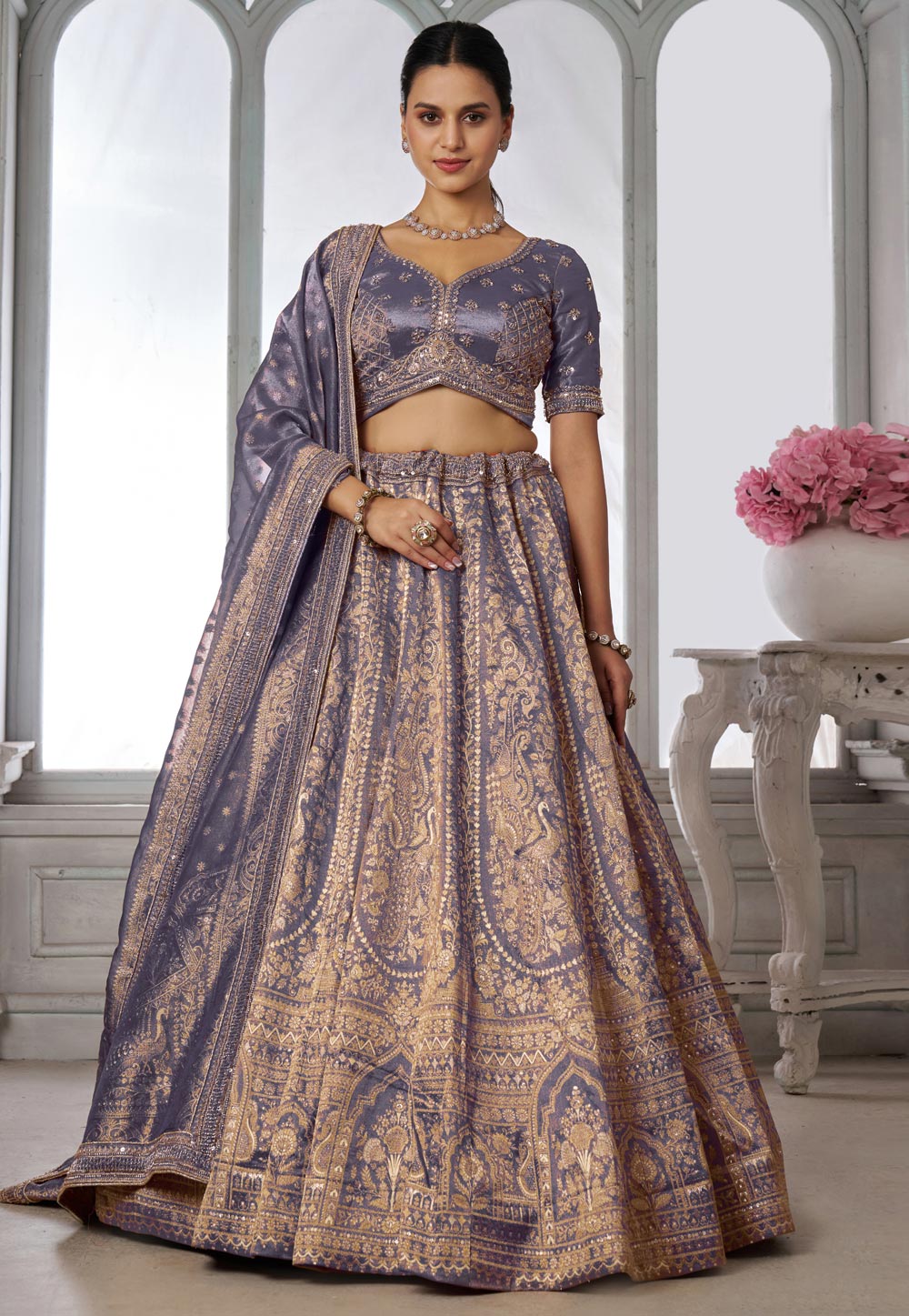 Lavender Kanjivaram Silk Lehenga Choli For Wedding 329396