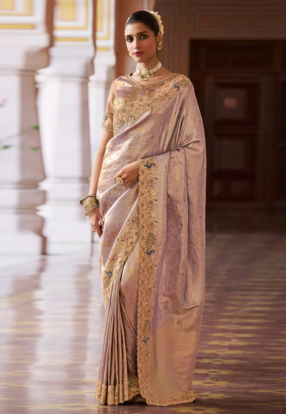 Lavender Kanjivaram Silk Saree With Blouse 336441