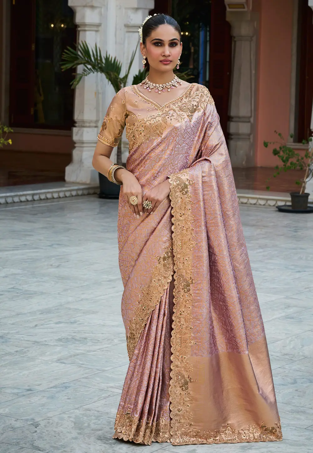 Lavender Kanjivaram Silk Saree With Blouse 336443