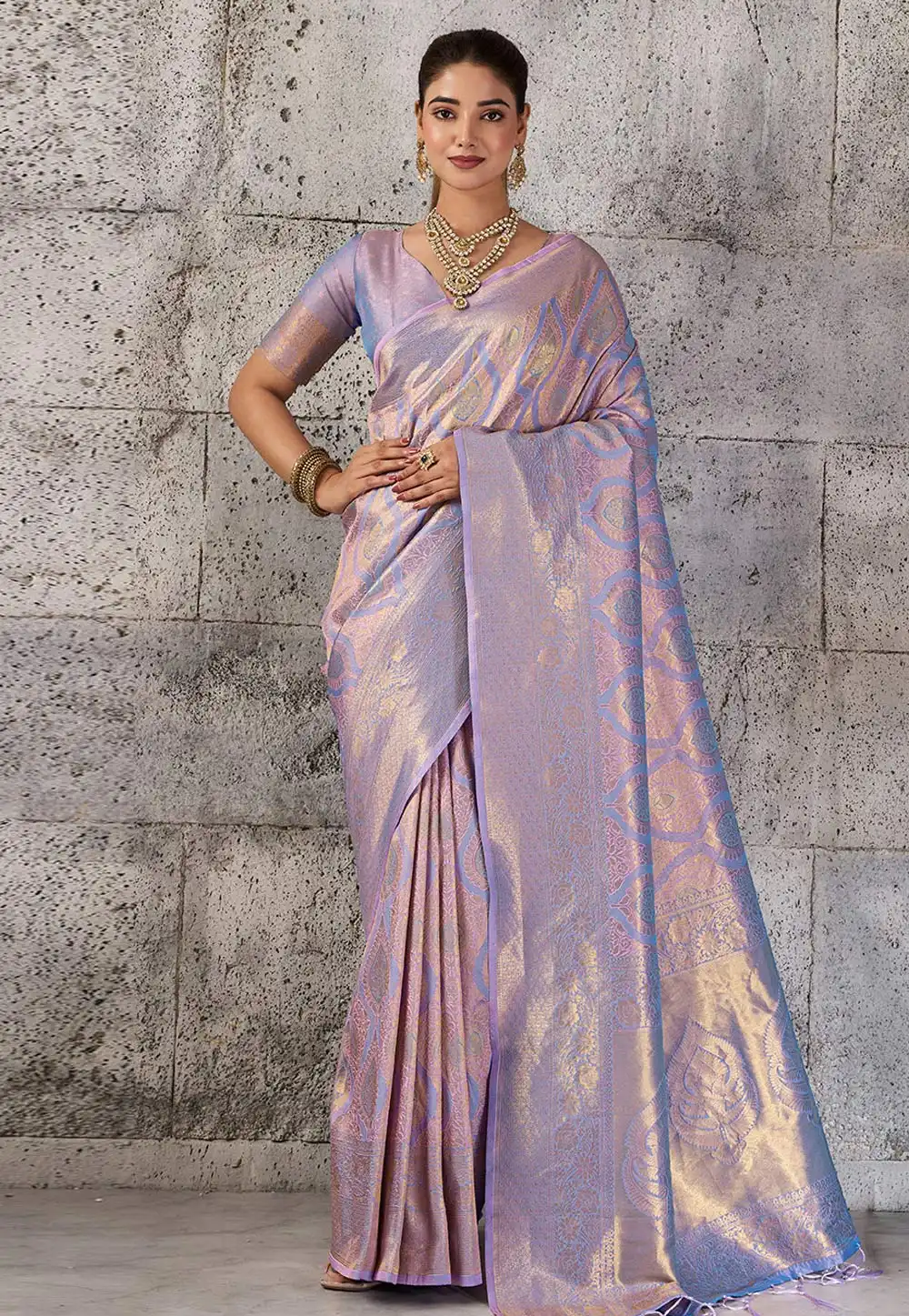 Lavender Kanjivaram Silk Saree With Blouse 330474