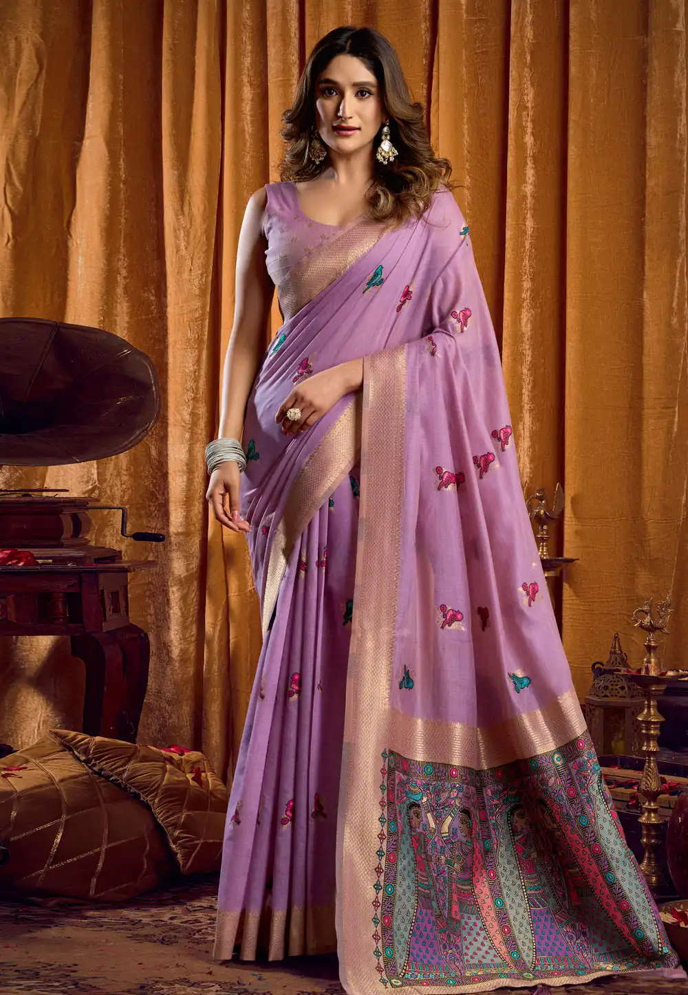 Lavender Khadi Cotton Saree With Blouse 322534