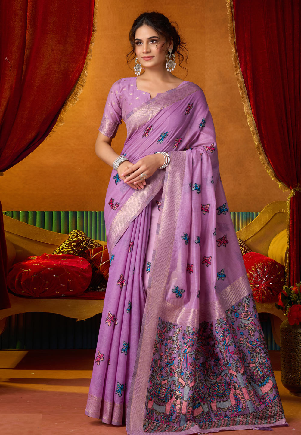 Lavender Khadi Cotton Saree With Blouse 325395