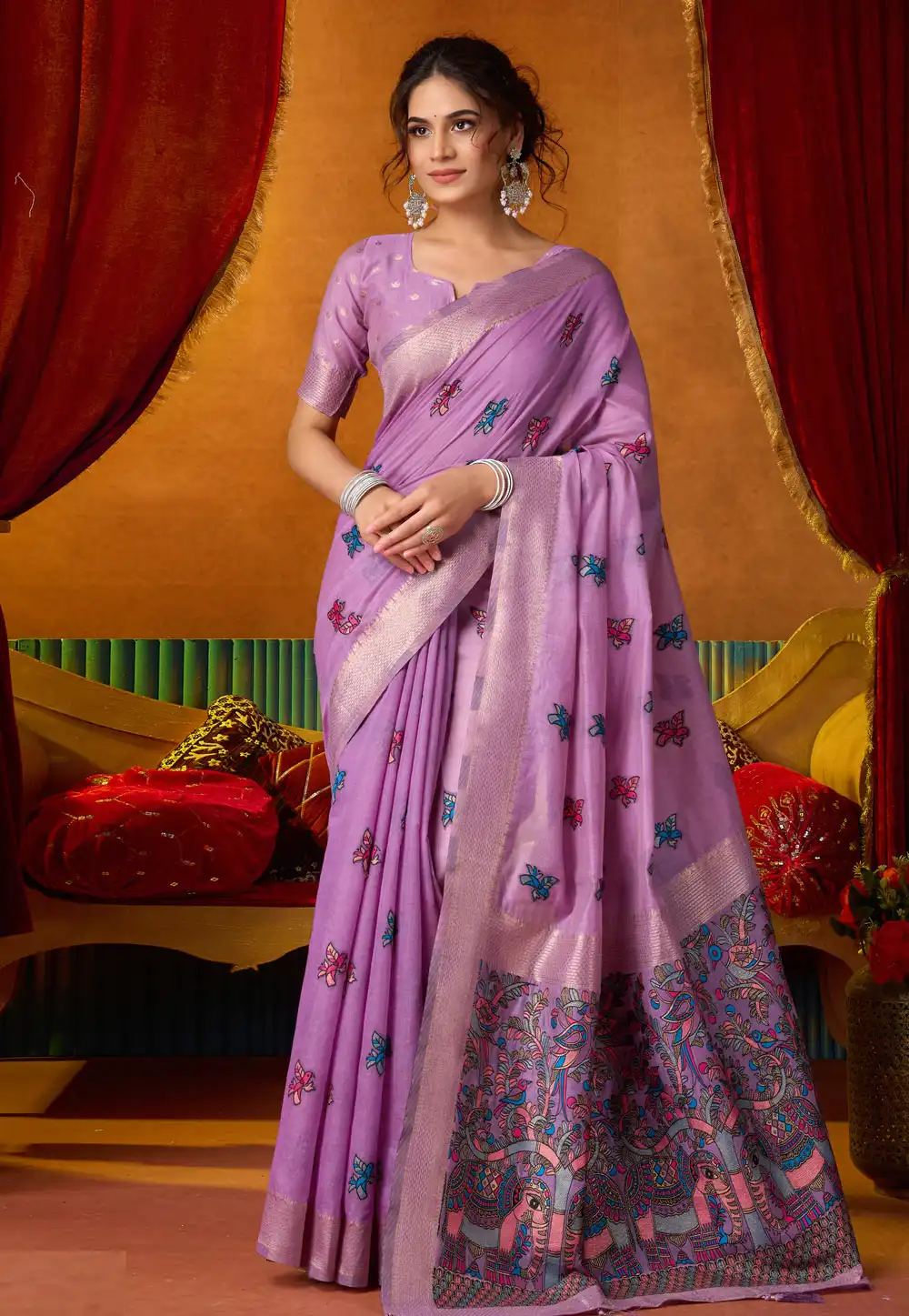 Lavender Khadi Cotton Saree With Blouse 325395