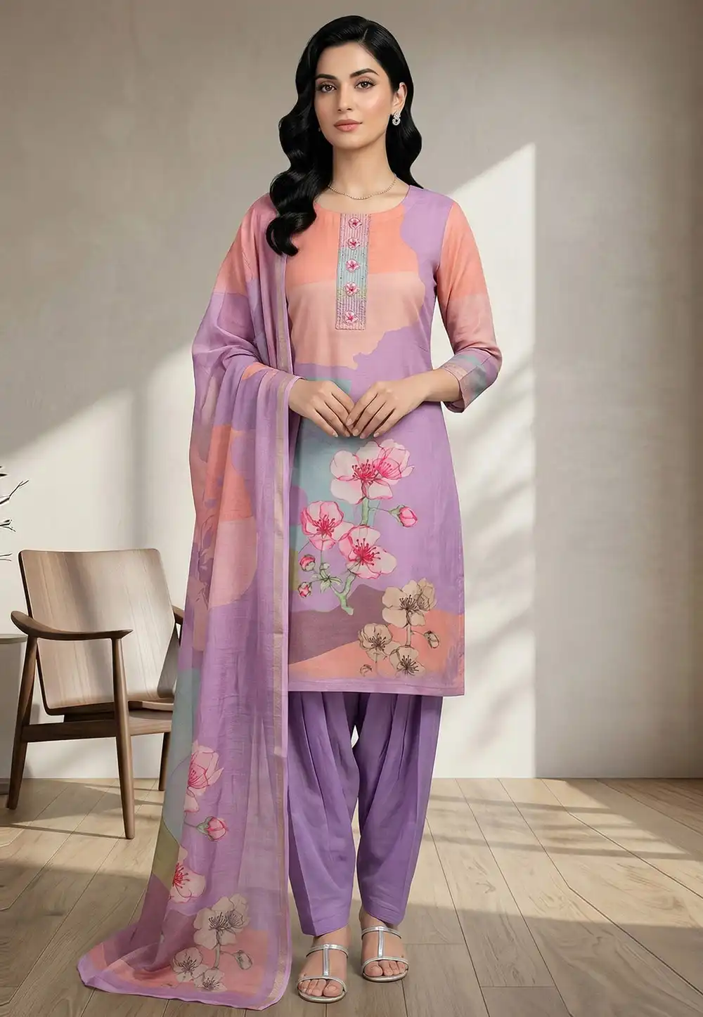 Lavender Linen Punjabi Suit 327903