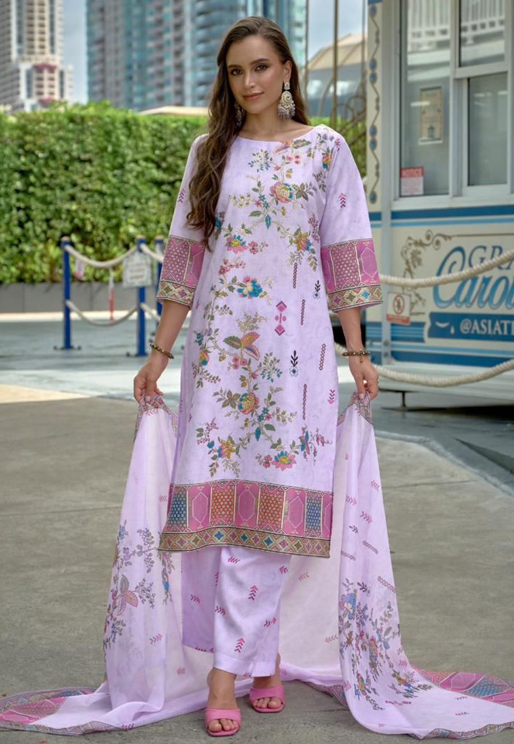 Lavender Linen Readymade Palazzo Suit 319094