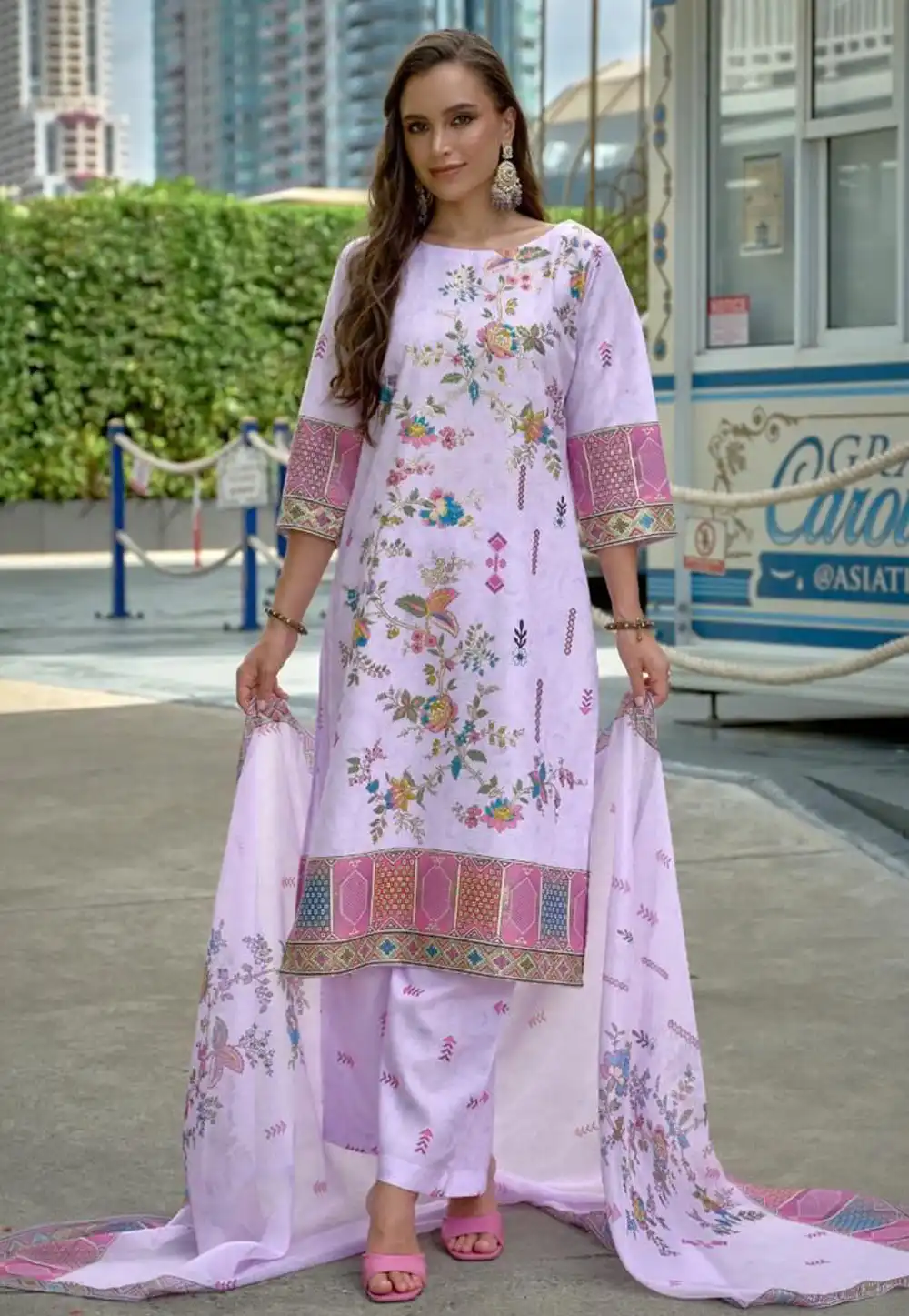Lavender Linen Readymade Palazzo Suit 319094