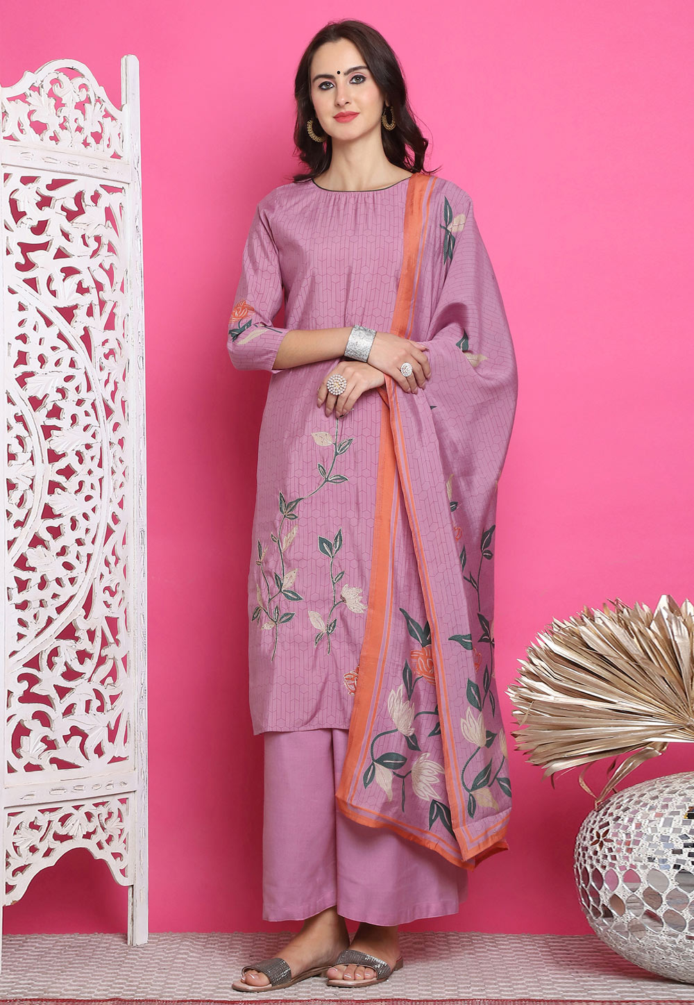Lavender Muslin Pakistani Suit 310110