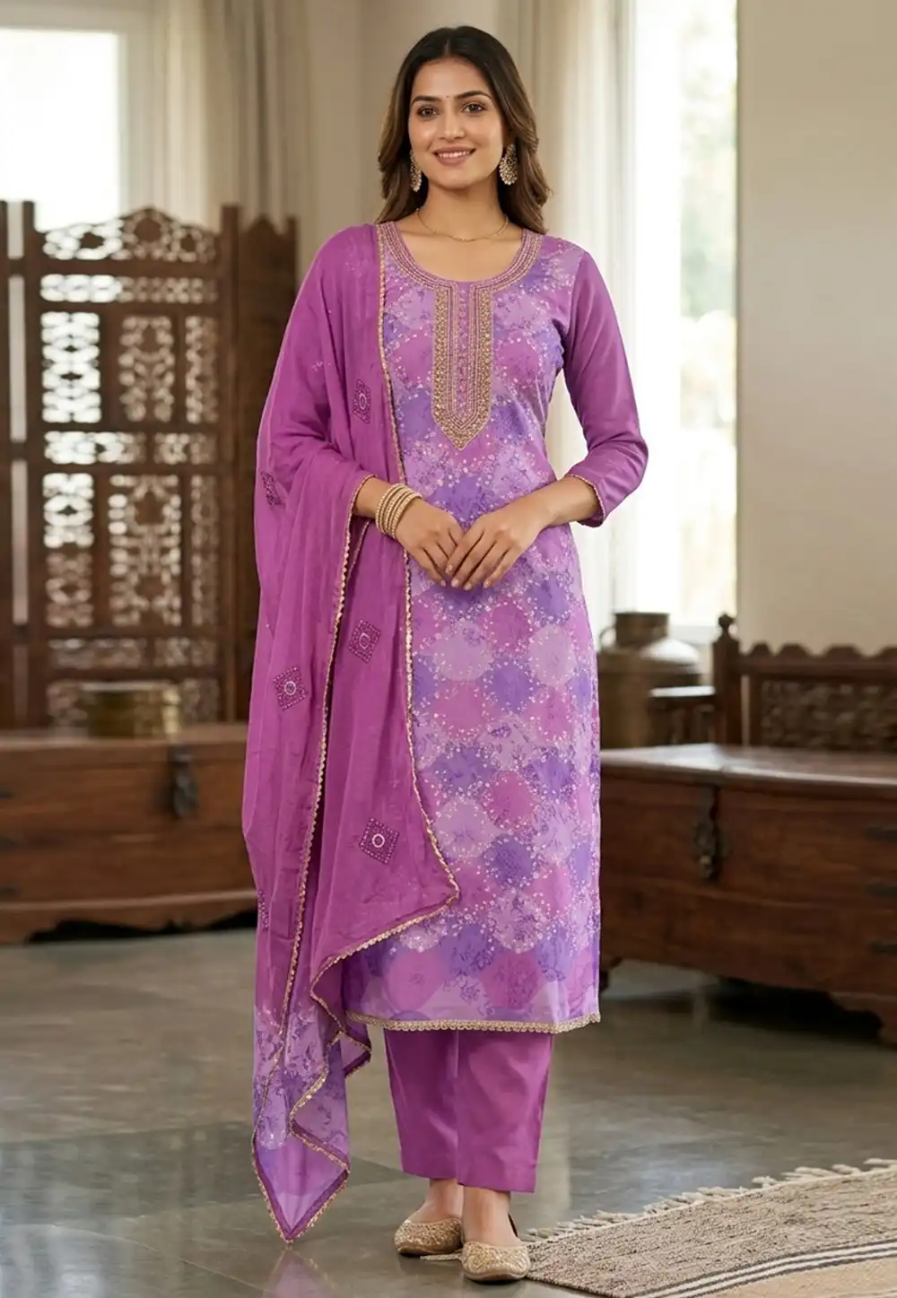 Lavender Muslin Pant Style Suit 330593