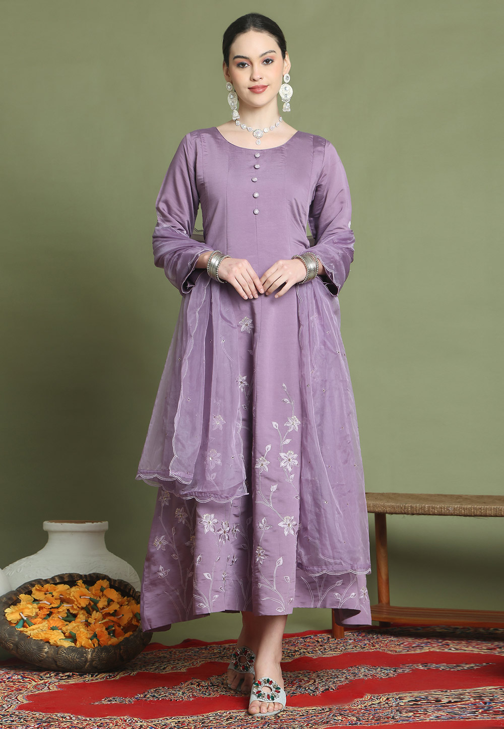 Lavender Muslin Readymade Anarkali Suit 312042