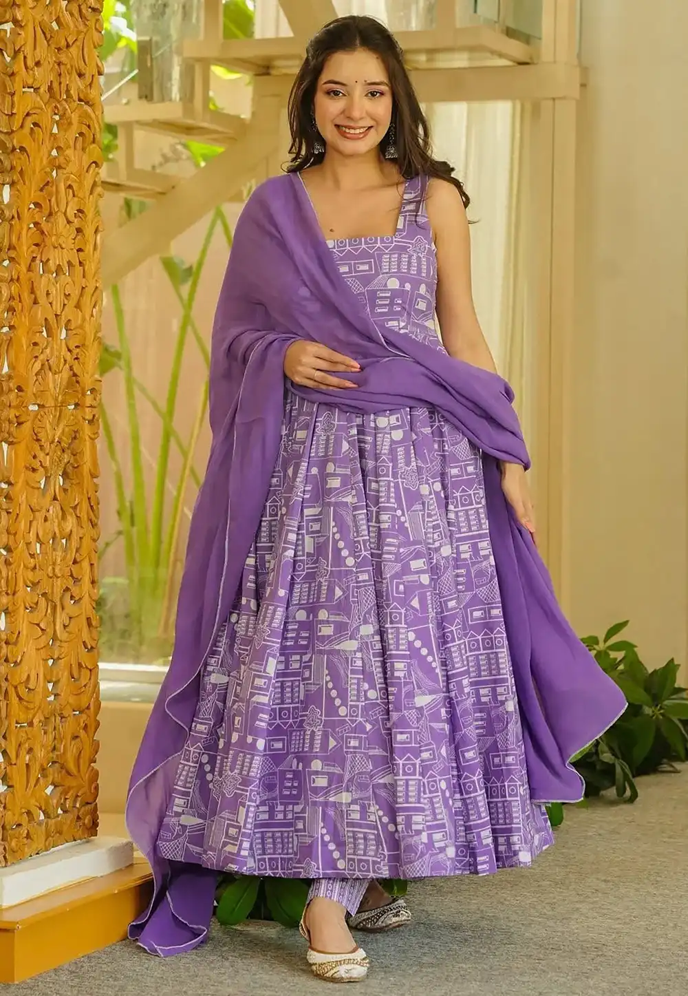 Lavender Muslin Readymade Anarkali Suit 329339