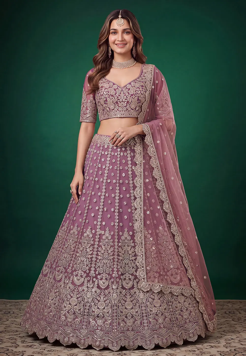 Lavender Net A Line Lehenga Choli 334504