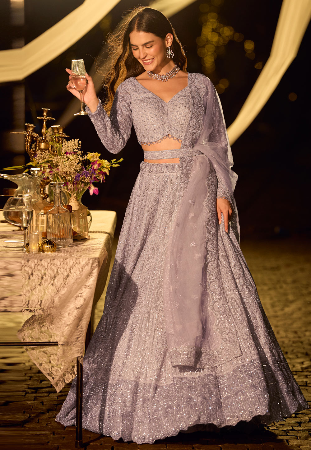 Lavender Net Circular Lehenga Choli 320963
