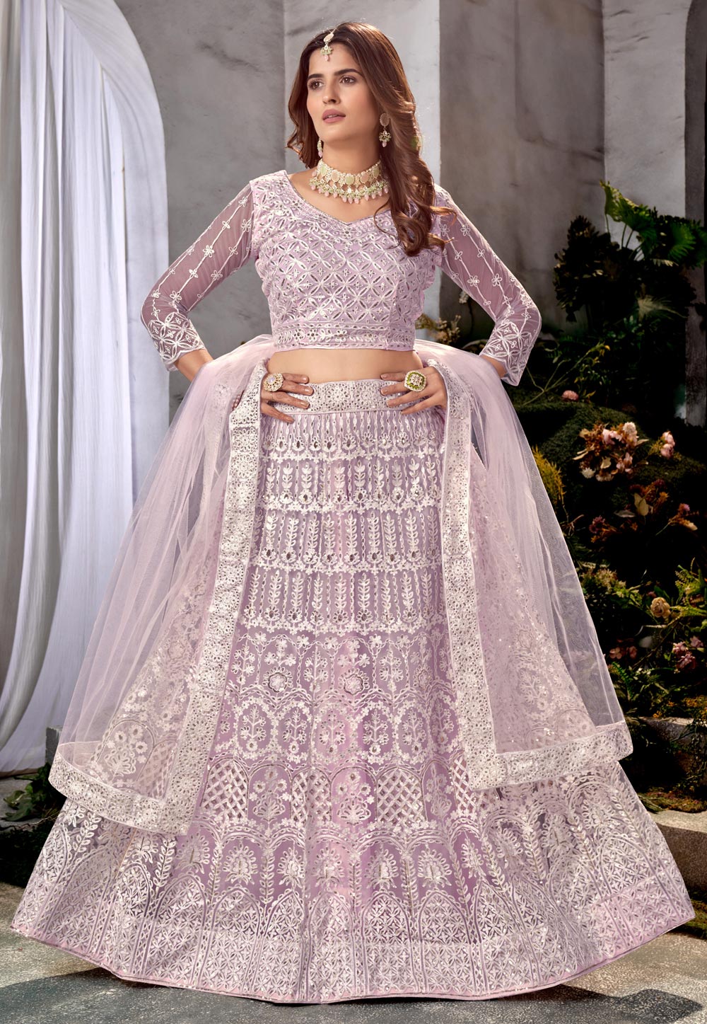 Lavender Net Circular Lehenga Choli 278855