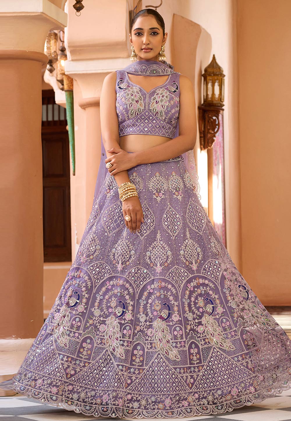 Lavender Net Circular Lehenga Choli 319414
