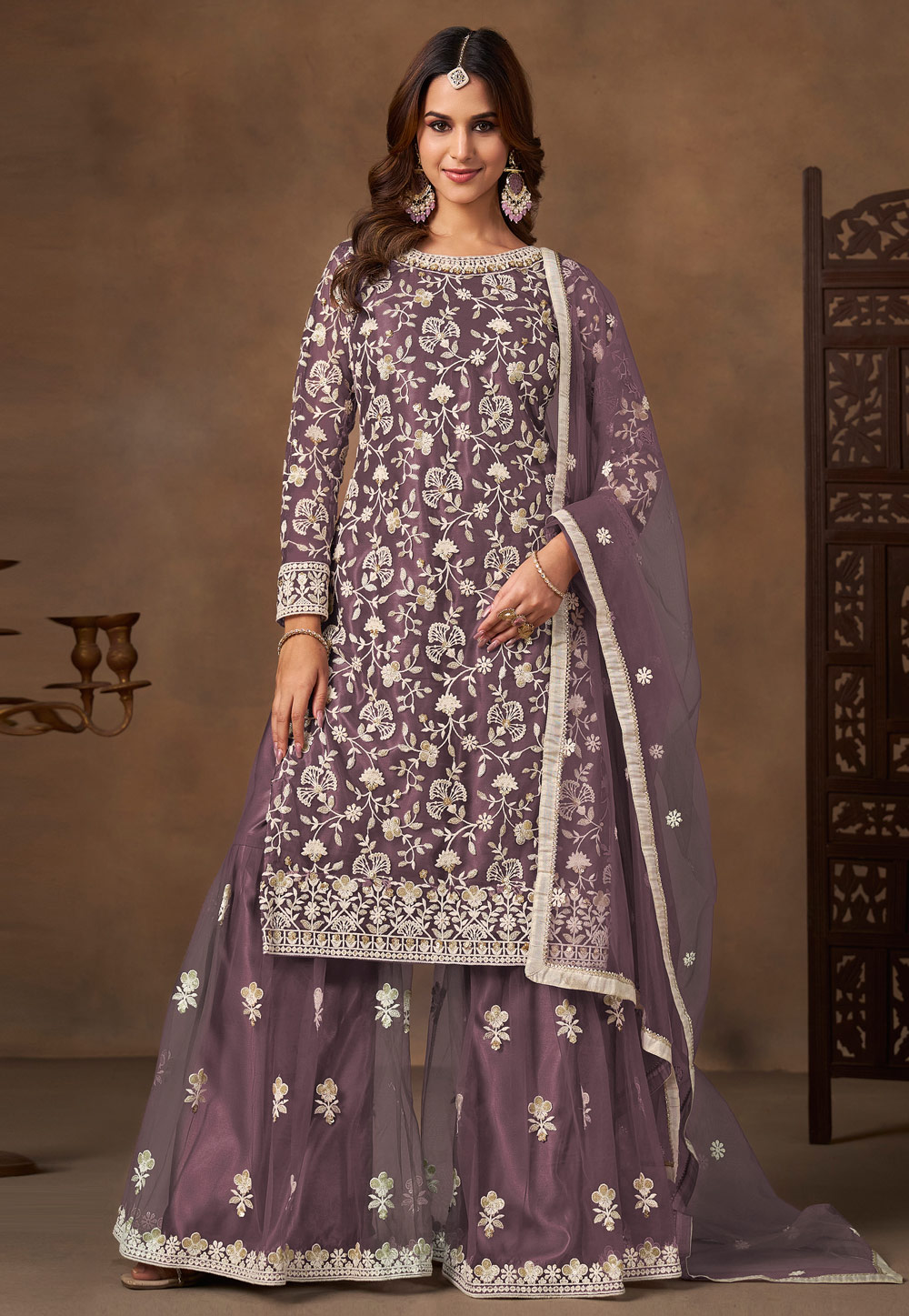 Lavender Net Gharara Suit 320372