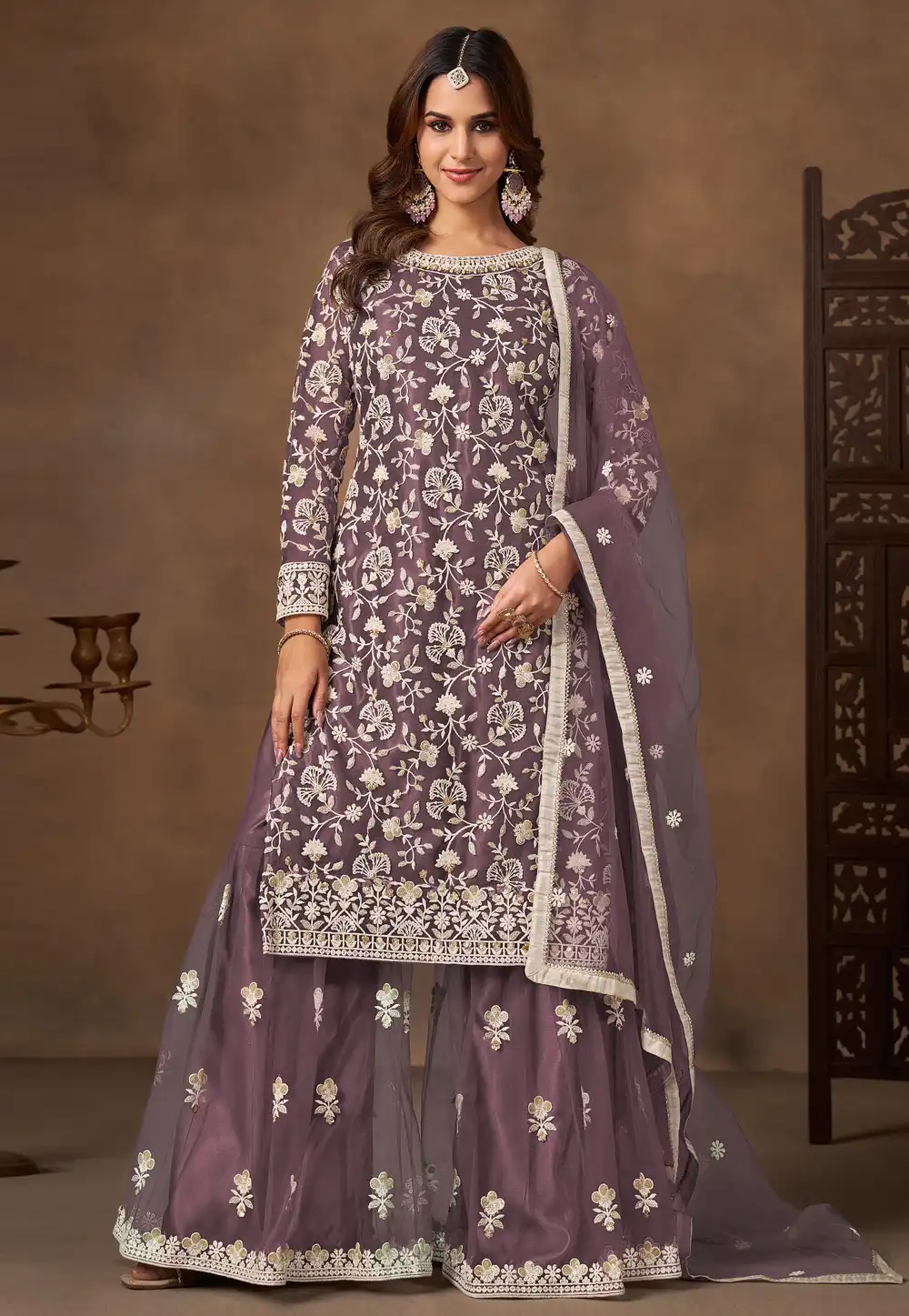 Lavender Net Gharara Suit 320372