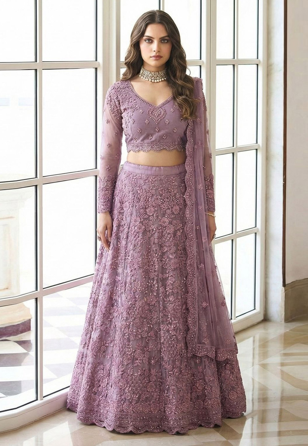 Lavender Net Lehenga Choli 322978