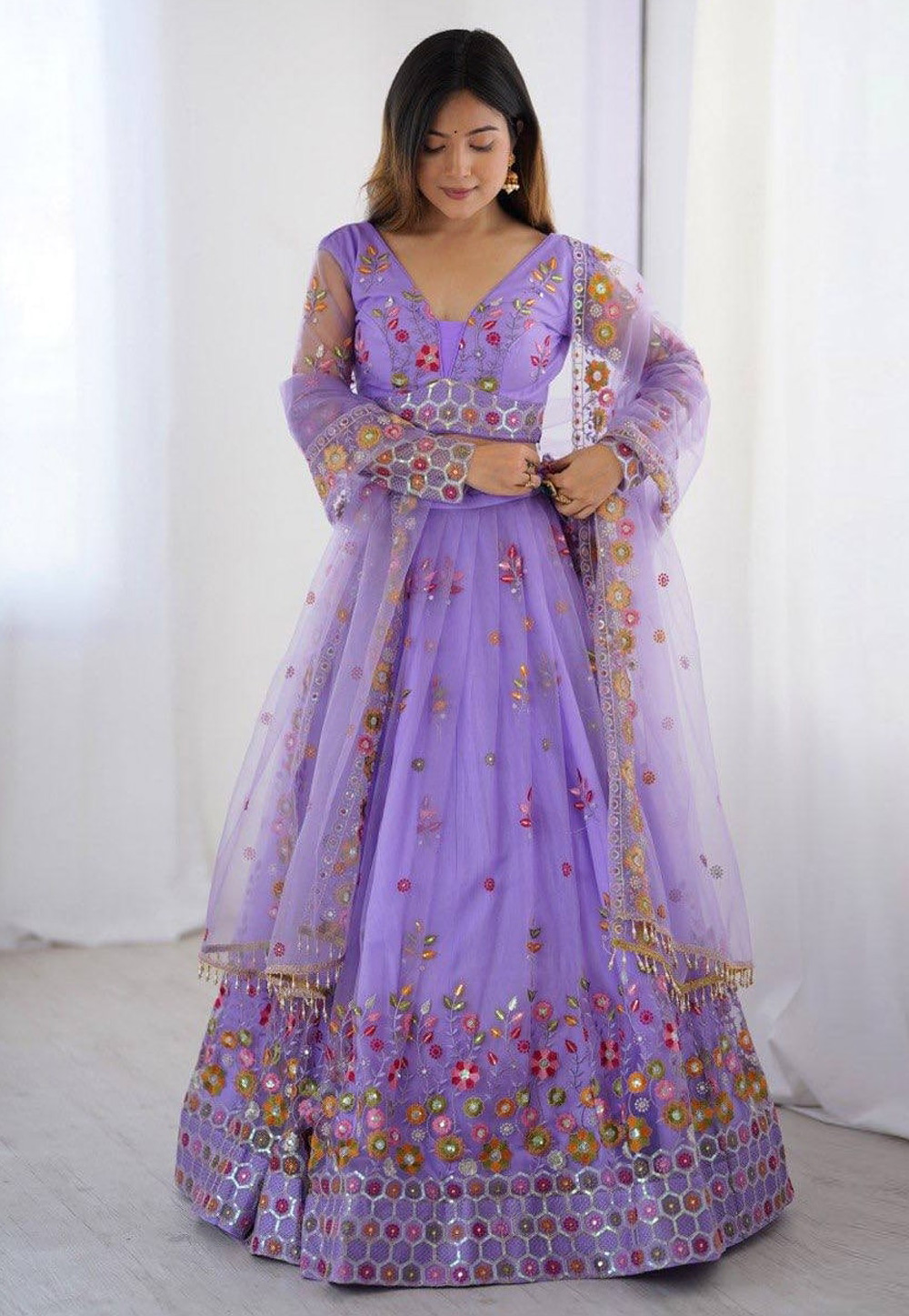 Lavender Net Lehenga Choli 312900