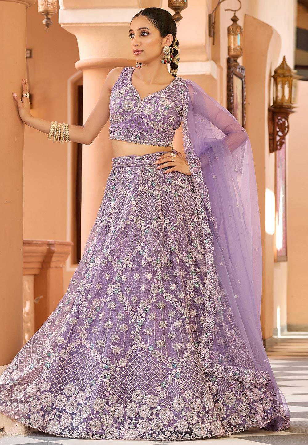 Lavender Net Lehenga Choli 319412