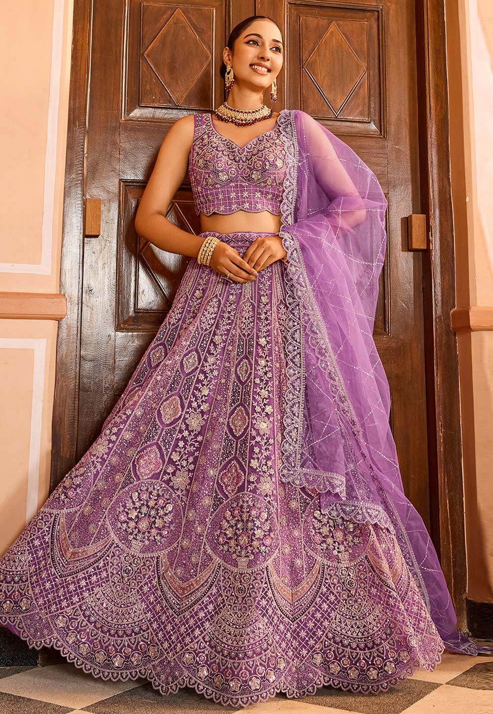 Lavender Net Lehenga Choli 319420