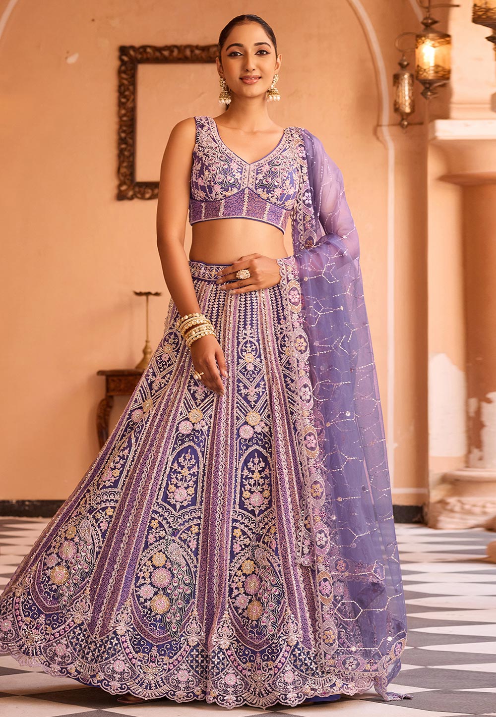 Lavender Net Lehenga Choli 319424
