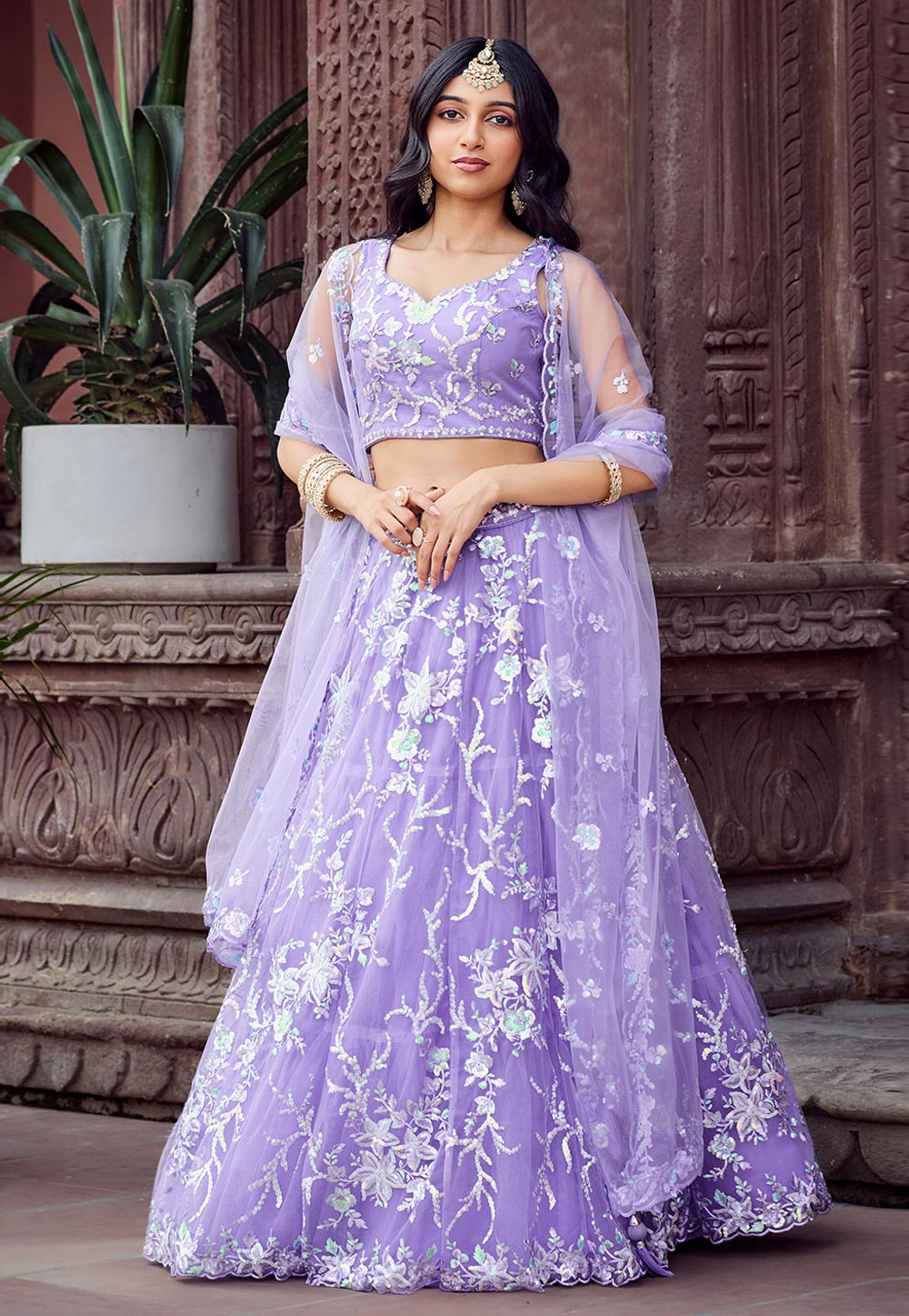 Lavender Net Lehenga Choli 319376