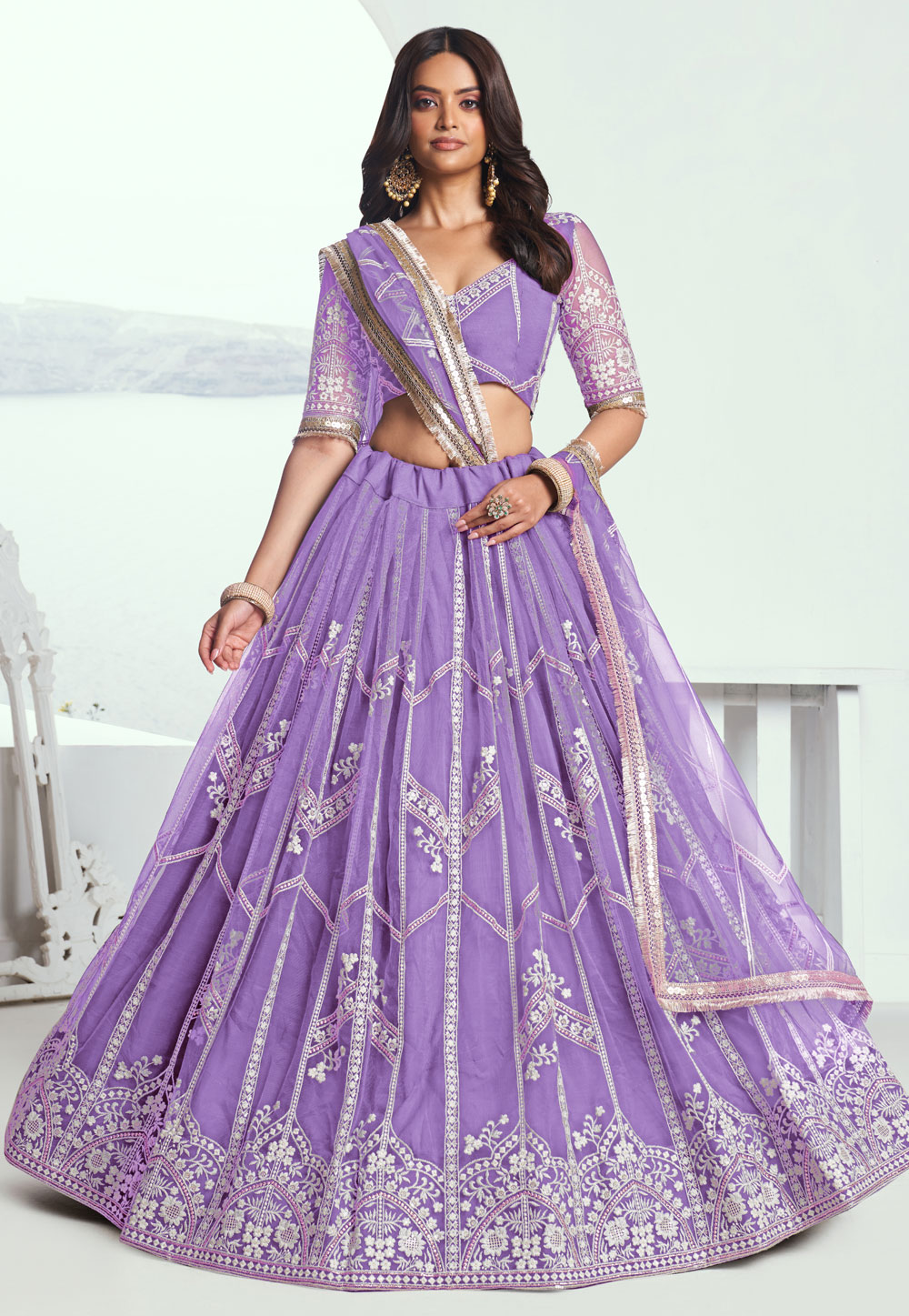 Lavender Net Lehenga Choli 308446