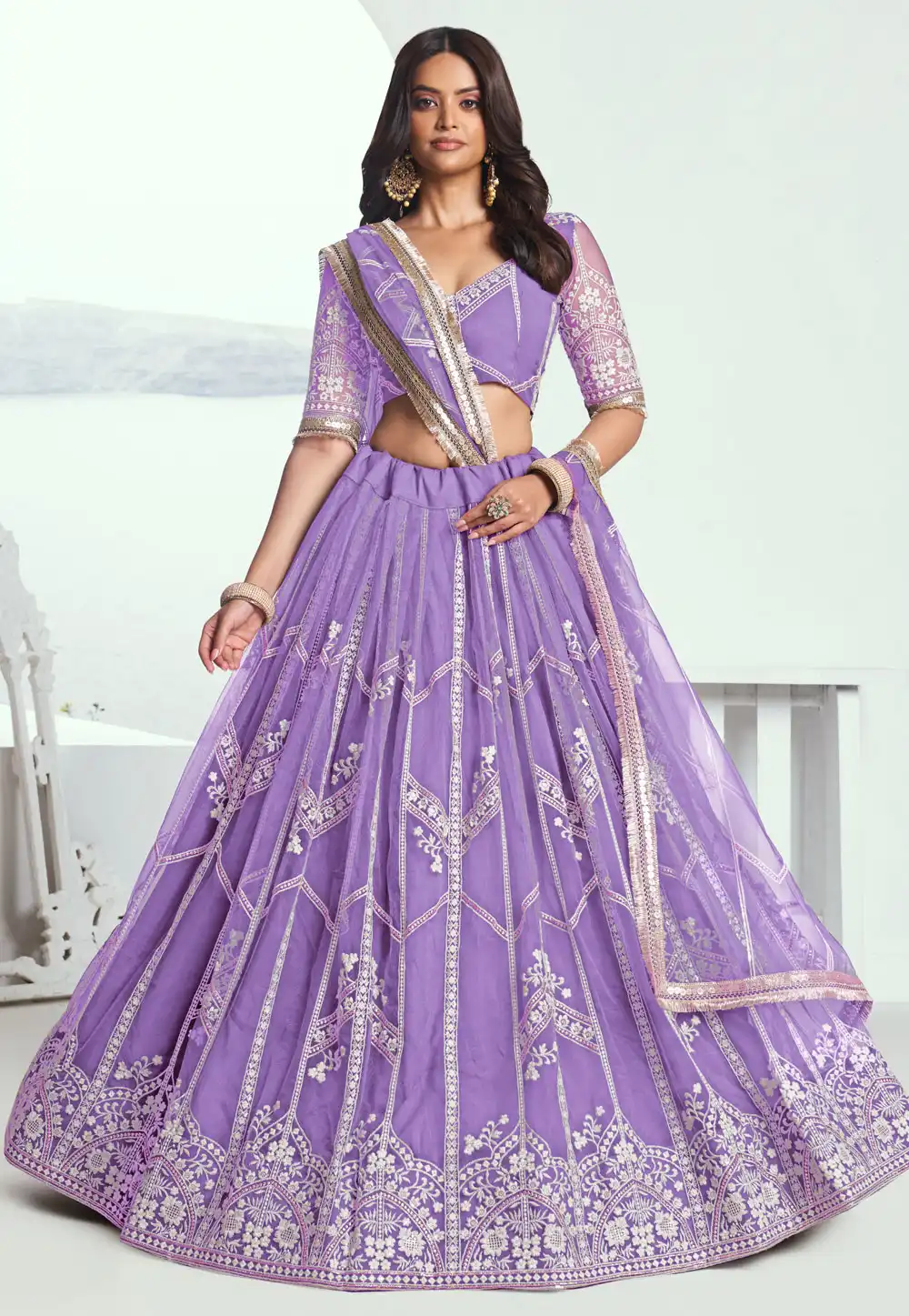 Lavender Net Lehenga Choli 308446