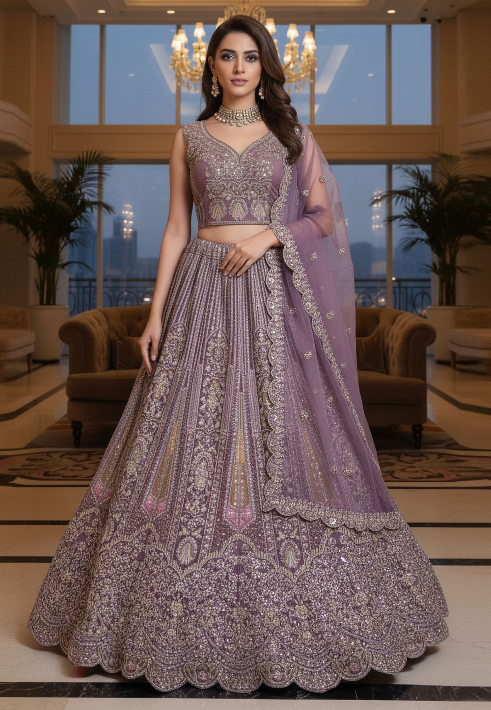 Lavender Net Lehenga Choli For Wedding 320427